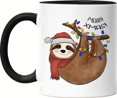 Produktbild von Merry Christmas Tasse Schwarz Geschenkidee Faultier-Fans Sloth Süßes Motiv für Weihnachten für Familie Freunde