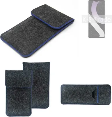 Produktbild von K-S-Trade Handy-Hülle Schutz-Hülle kompatibel mit Xiaomi Civi 2 Filztasche Pouch Tasche Case Sleeve Filzhülle dunkelgrau, blauer Rand