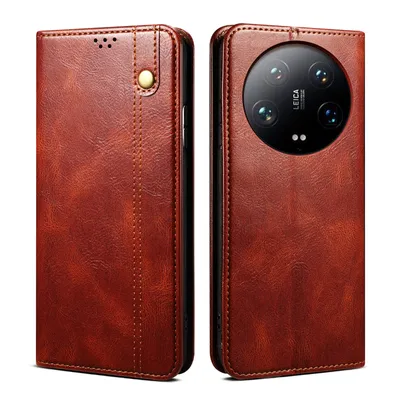 Obrázek produktu pro Pouzdro pro Xiaomi 14 Ultra kožené flip pouzdro peněženka s funkcí stojánku červené