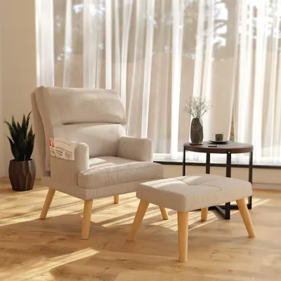 Produktbild von Relaxsessel Sessel CATANIA inkl. Hocker in Stoff Poso Altweiß