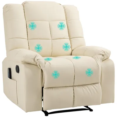 Produktbild von Massagesessel, Relaxsessel, 8 Vibrationspunkte, Liegefunktion, Kunstleder, cremeweiß, 94x99x99cm