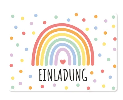 Produktbild von Friendly Fox Regenbogen Einladung, 12 Kinder Einladungskarten Regenbogen Kindergeburtstag Mädchen Junge, DIN A6 Einladung