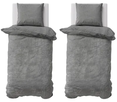 Produktbild von Winter Bettwäsche Teddy Plüsch 155x220 + 80x80 Bettbezug Cashmere Touch Nicki Uni / Wende Grau, 4 teilig