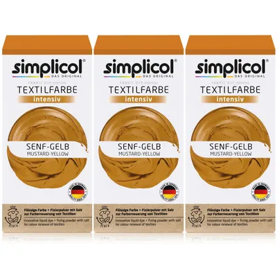 Produktbild von Simplicol Textilfarbe intensiv Senf-Gelb Flüssigfarbe, Fixierer (3er Pack)
