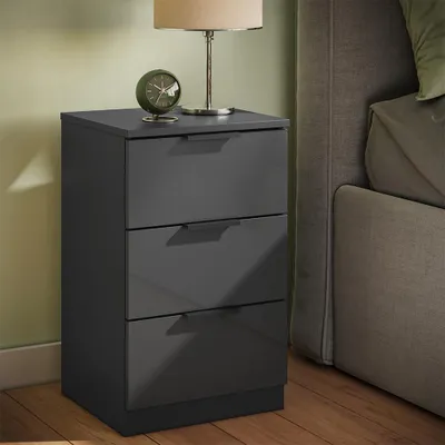 Immagine prodotto di Comodino camera da letto Vicco Fino Nero lucido 37.6 x 61.8 cm con 3 cassetti, Model 58557