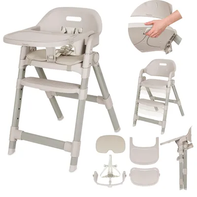 Image de Siège haute Lionelo Matt 5 en 1, pliable, pour enfant, réglable, jusqu'à 110 kg, avec harnais de sécurité à 5 points - Beige