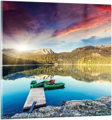 Produktbild von Bilder auf glas - See Berge Wasser - 70x70cm - Glasbilder - Wandbilder - Kunstdruck - zum Aufhängen bereit - Wanddekoration aus Glas - Glas Bilder - Wandbild auf Glas - Einteilig - GAC70x70-3595