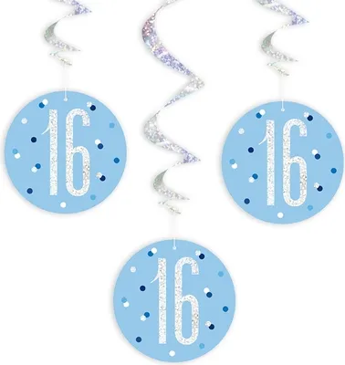 Produktbild von 6 Swirl Girlanden blau & silber Zahl 16