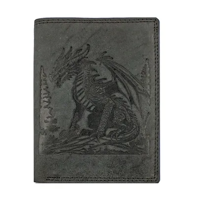Produktbild von RFID Büffel Echt Leder Herren Geldbörse Portemonnaie mit geprägtem Drachen Motiv Schwarz - Hochformat