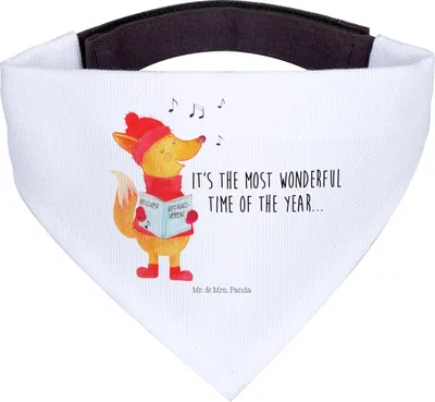 Produktbild von Mr. & Mrs. Panda Halstuch Fuchs Sänger - Weiß - Geschenk, Hund, Für Hunde, Singen, Bandana, Heiligabend, Weihnachten, Winter, Tuch