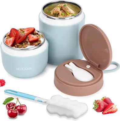 Produktbild von 720 ml Thermobehälter für Essen, Warmhaltebehälter aus 304 Edelstahl, Müslibecher To-Go, doppellagiger auslaufsicherer Joghurtbecher,Blau