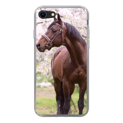Produktbild von MuchoWow® Handyhülle Schutzhülle Hülle für iPhone 8 Pferd - Sakura - Halfter Silikon Softcase Handy Hülle - Schutzhaube