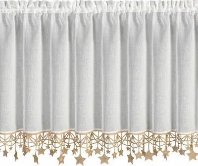 Produktbild von EUROFIRANY | Scheibengardine - Bistrogardine - 60 x 150 cm - weiß mit goldenen Sternen - Weihnachtsvorhang