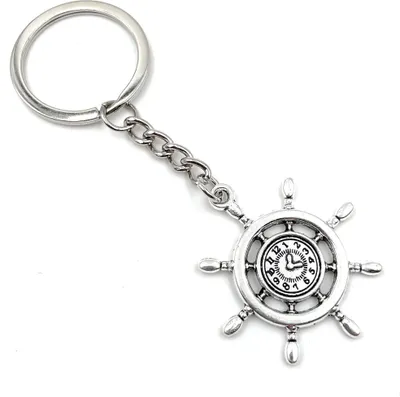 Produktbild von Onwomania Steuerrad Seefahrt Maritim Schlüsselanhänger Metall Glücksbringer in Alu Geschenkbox, ideal zum Verschenken