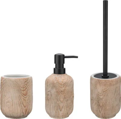Produktbild von WENKO Bad-Accessoire Set Mod. Florio, 3-teilig, aus Keramik in Holz-Optik