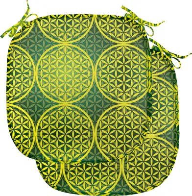 Produktbild von ABAKUHAUS Abstrakt Polster für Esszimmerstühle, Klare Blume des Lebens, Dekoratives wasserfestes Kissen mit Riemen für Küchensitze, 40 cm x 40 cm-2er Pack, Yellow Jägergrün