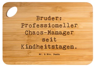 Produktbild von Mr. & Mrs. Panda Holzbrett Spruch Bruder Chaos-Manager - Transparent - Geschenk, Frühstücksbrett, holzschneidebrett, Chaos, Familienbande, Schneidebrett, Freude, Brett