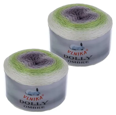 2 x 250g Dolly Ombre Farbverlaufsgarn Bobbel Strickgarn Häkelwolle Acrylgarn creme-grün-grau