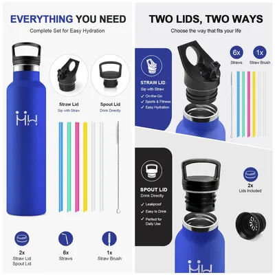 Produktbild von Edelstahl Trinkflasche 1L, Isolierflasche auslaufsicher, für Schule, Fitness