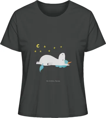 Produktbild von Mr. & Mrs. Panda Baumwoll T-Shirt Damen Einhorn Sternenhimmel Größe M - Anthrazit - Geschenk, Oberteil, Sterne, Verrückt, Unicorn, Basic Shirt, Einhörner