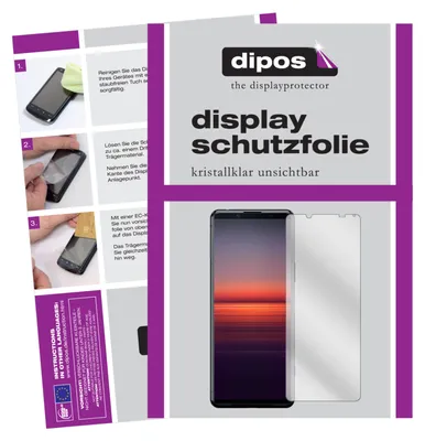 A collage of images showing instructions for applying a screen protector and the product packaging with a phone and screen protector.