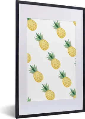 Produktbild von MuchoWow® Gerahmtes Poster Ananas - Obst - Aquarell 40x60 cm - Poster mit Schwarzem Bilderrahmen Wandposter Rahmen Foto Bilder - Poster in Rahmen