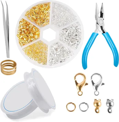 Produktbild von Schmuckset 340-teilig, für Erwachsene, Legierung, Verschlüsse für Armbänder und Ketten, zum Basteln