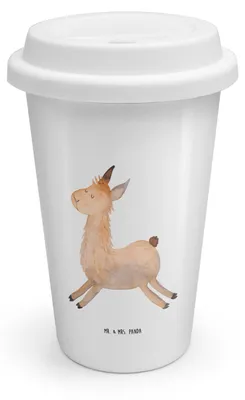 Produktbild von Mr. & Mrs. Panda Isolierbecher Lama Springen - Weiß - Geschenk, Kaffeebecher To Go, Prüfung, Coffee Becher, Guten Morgen, Glück, Thermobecher, Thermokaffeebecher, Lamas