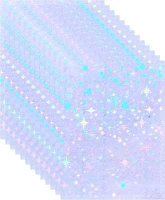 Zdjęcie produktu dla Holograficzne Naklejki Gwiazdy 20 A4 arkuszy, Samoprzylepne, Folia Glitter, do projektów DIY