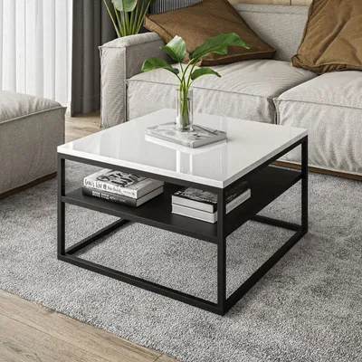 Produktbild von Couchtisch NOVA mit Ablage Weiß/Schwarz Hochglanz, Schwarz / Weiß Hochglanz