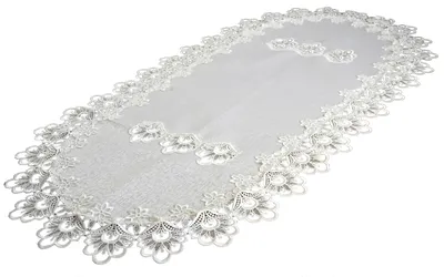 Immagine prodotto di Runner da tavola, ovale, color crema, 60/120 cm, con pizzo