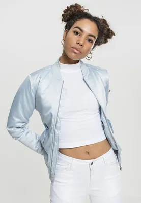 Zdjęcie produktu dla Damska kurtka bomberka Urban Classics Ladies Satin Bomber Jacket w kolorze jasnoniebieskim – XS