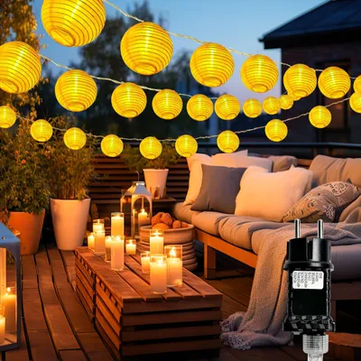 Lampions-Lichterkette 10 m, 25 LED, warmweiß, wetterfest, mit Stecker
