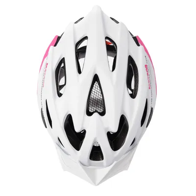 Produktbild von Meteor Fahrradhelm Drizzle, weiß/rosa, XL 61-63 cm, 283g, für Herren, Damen, Kinder, MTB, Roller. Mit AIR FLOW Belüftung, FLY NET Insektenschutz, QUICK-RELEASE Schnellverschluss, FIT SIZE Größenanpassung und Reflektoren.
