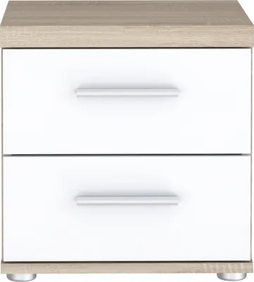 Produktbild von Nachtkommode >WINNIE< 2 Schubladen, Sonoma Eiche Nachbildung / weiss - 37,6x38,6x34,7cm (BxHxT)