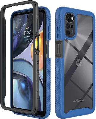 Produktbild von Moto G22 Hülle, Hybrid Transparente Rückseite Robust TPU Bumper Rutschfest Stoßfest Ganzkörper Schutzhülle für Motorola Moto G22 Dunkelblau