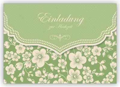 Produktbild von Elegante Retro Einladungskarte für Brautpaare mit Kirschblüten Muster grün: Einladung zur Hochzeit