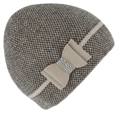 Produktbild von Fiebig Strickmütze für Damen meliert mit Strass-Schleifen-Detail, beige, Gr. Einheitsgröße