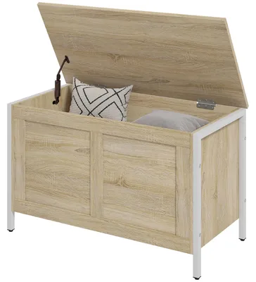 Produktbild von Schlafzimmer-Aufbewahrungstruhe mit Deckel (95 l), Aufbewahrungsbank mit Sicherheitsscharnier, 80 x 40 x 50 cm, Eiche