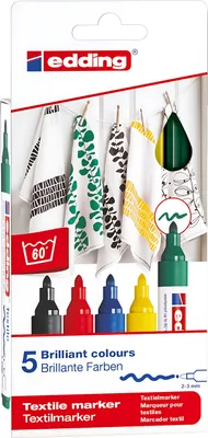 Immagine prodotto di EDDING Textilmarker colori base 4500 2-3mm Confezione da 5 pezzi