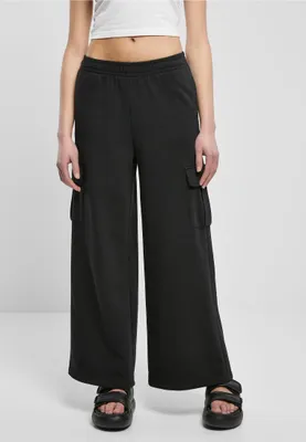 Image de Pantalon en tissu pour femmes Urban Classics Ladies Highwaist Wide Leg Cargo Terry Pants noir - XL large