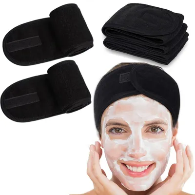 Productafbeelding van Set van 2 katoenen hoofdbanden – Zacht, elastisch, verstelbaar, 8 x 54,5 cm, ideaal voor make-up, gezichtsmaskers en sport – Zwart