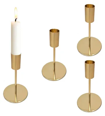 Obrázok produktu pre Držiaky na sviečky, kov, zlatá farba, 4 kusy, výška 14 cm, vhodné pre štvorcové sviečky s priemerom 2,2 cm