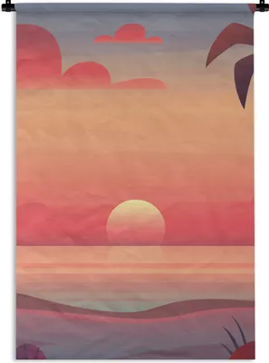 Produktbild von MuchoWow® Wandteppich Wandbehang Strand - Retro - Meer 120x180 cm Tapisserie Dekoration Wandtuch - Schlafzimmer - Dekorationen für das Haus