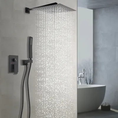 Obrázek produktu pro Moderní sprchová souprava se skrytou sprchovou armaturou Ruční sprcha Dešťová sprcha do vany 30cm Hlava černá