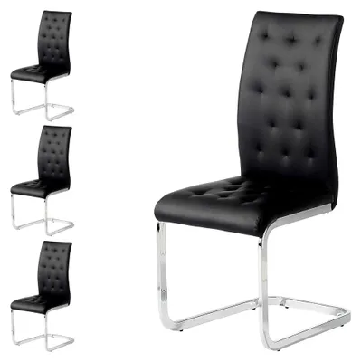 Produktbild von 4er Set Esszimmerstuhl Schwingstuhl Chloe, schwarz, hochwertig verchromtes Metallgestell