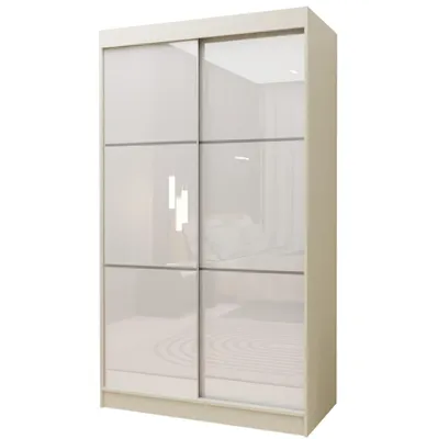 Produktbild von 150 cm Kleiderschrank Vena inklusive 2 Schiebetüren Schwebetürenschrank (Farbe: kaschmir, lacobel weiß)