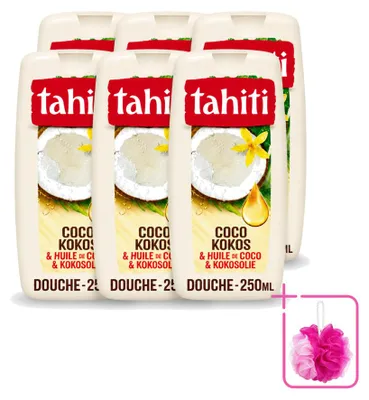 Zdjęcie produktu dla 6 opakowań żelu pod prysznic Tahiti o zapachu kokosu i oleju kokosowego - 250 ml - zestaw ekonomiczny - 6 sztuk