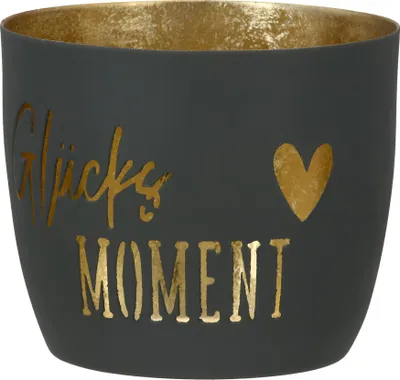 Produktbild von Gilde Windlicht Glücksmoment 8.5 cm | Metall | Teelichthalter | grau / dunkel