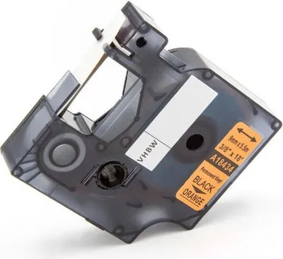 Produktbild von vhbw Schriftband-Kassette kompatibel mit Dymo Rhino 6000, 5000, 5200, 4200, 3000, 1000 Etiketten-Drucker 5,5m x 9mm Schwarz auf Orange, Vinyl